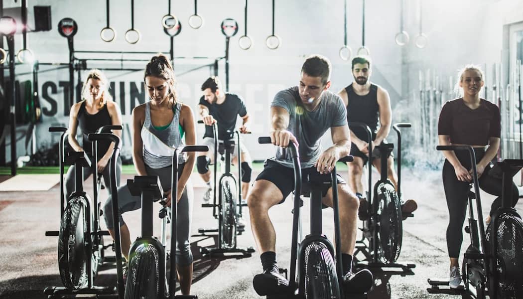 Group of people doing a spin class